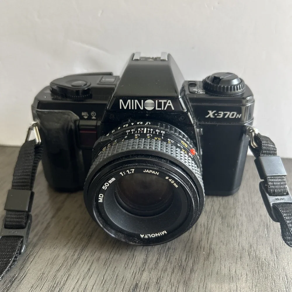 Minolta X-370n 35mm Film Camera MD 50mm f/1.7 Lens Auto Winder Grip READ As Is